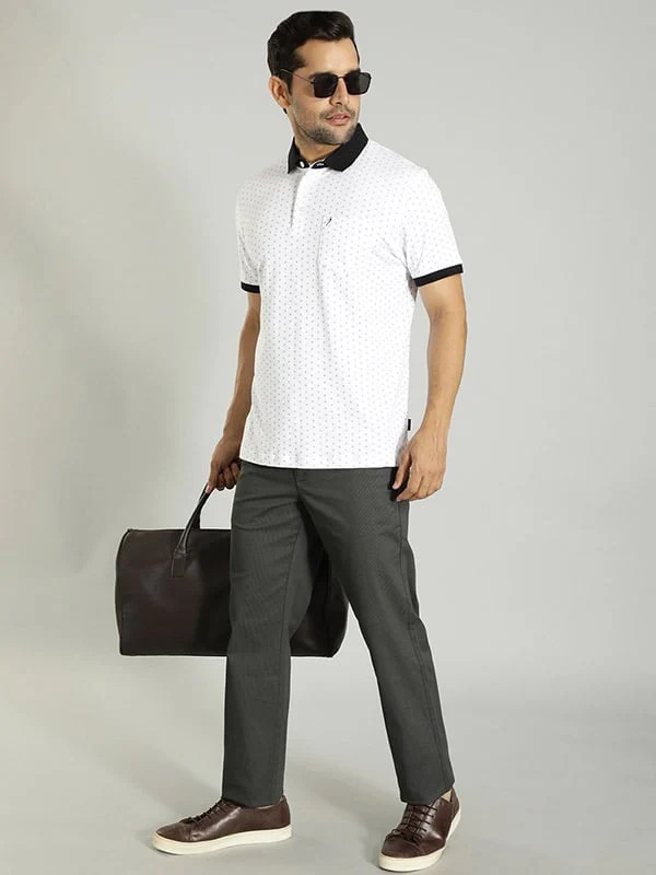 Indian Terrain Men's Half Sleeve Regular Fit White Polo T-Shirt